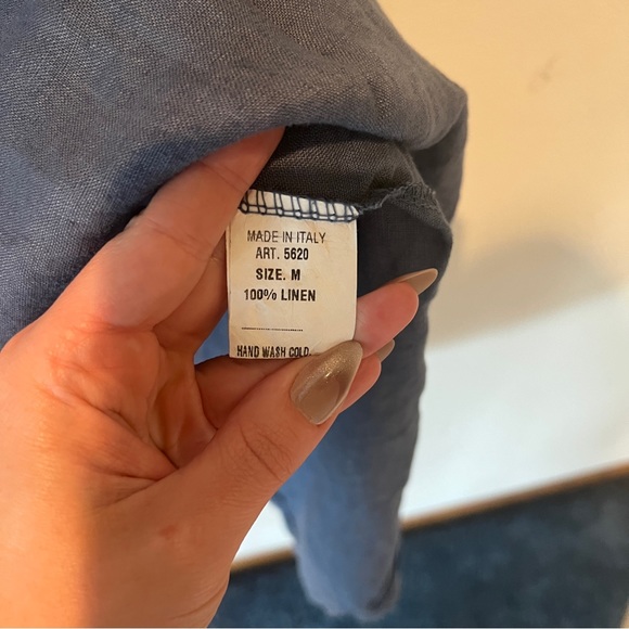 ALESSIA PACINI Made in Italy Medium Dress Ruffled pleated V-Neck Linen Dress - Picture 3 of 7